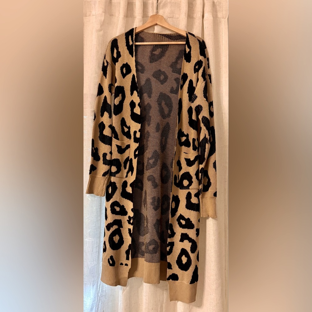 Leopard knit long cardigan
